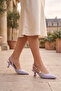 Lilac Suede Stone Embellished Pearl Buckle Adjustable Strap 5 cm Thin Heeled Women's Shoes - 2