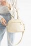 Women's Cream Leather Multi-Compartment Column Strap Hand and Shoulder Use Zippered Daily Crossbody Bag - 2