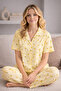 Women's Front Buttoned Turn-Down Collar Short Sleeve Long Pants Patterned Pajama Set - 3