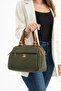 Women's Khaki-Tan Buzzy Leather Multi-Compartment Column Strap Hand and Shoulder Zippered Daily Crossbody Bag - 4