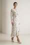 Cream - Bitter Brown Collar, Waist and Skirt Detailed Long Sleeve Midi Dress