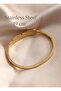 Gold Color Leaf Model Zircon Stone Detailed Cuff Bracelet - 2