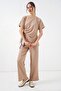 Bdart Crew Neck Tie Detail Ribbed Suit Set with Wide-Legged Trousers - 4