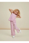 Girl's Striped Wide-Cut Pink Suit - 2