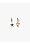 Asymmetric Hoop Earrings with Multicolor Stone Heart and Star Charms