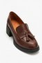 Heeled Genuine Brown Leather Women's Shoes with Pompom Detail, Lightweight Sole, Leather Inside and Out Women's Shoes