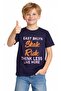 Boy's Skate Written Embossed Skateboard Patterned Navy Blue Color T-Shirt