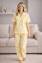 Women's Front Buttoned Turn-Down Collar Short Sleeve Long Pants Patterned Pajama Set