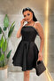 Satin Fabric Stone Detailed Mini Dress - Black - 3