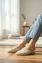 Women's Cream Knitted Stone Detailed Closed-Front Slippers - Casual Stylish Knitwear Model - 4