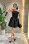 Satin Fabric Stone Detailed Mini Dress - Black - 2