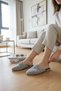 Women's Gray Knitted Stone Detailed Closed-Front Slippers - Casual Stylish Knitwear Model - 3