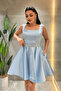 Satin Fabric Drawstring Back Mini Dress - Baby Blue - 4