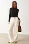 Ecru High Waist Linen Wide Leg Trousers Mg2718 - 2