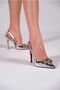 Women's Silver Mirror Pointed Toe Buckle Detailed Thin Heeled Shoes Karibo - 2