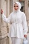 تونيك مضلع بأزرار نصفية باللون الأبيض HM2886 - 2