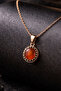 Women's Orange Agate Stone Antique Patterned Copper Necklace Elegant Natural Stone Necklace