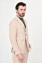 Straight Slim Fit Mono Collar Metal Buttoned Men's Suit Beige - 45464.26Y - 6