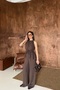 Women's Linen Tie-Detail Halter Neck Blouse and Wide-Leg Pants Set