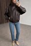 Zr High Collar Ultra Soft Patterned Leather Jacket - 5