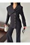 Turn-Down Collar Gold Buttoned Blazer Jacket and Trousers Two-Piece Set - 3