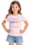 Girl's Dreams Text Patterned Powder Color Short Sleeve T-Shirt