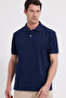 Men's Regular Fit Comfortable Cut 100% Cotton Plain Pique Navy Blue Polo Neck T-Shirt - 3