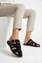 Women's Buckle-Strapped Knitted Band Casual Slippers Comfortable Sole Stylish Summer Flat Sole Comfortable Slippers