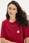 Women's Oversize Wide Cut 100% Cotton Crew Neck Short Sleeve Printed Red T-Shirt Blouse - 3