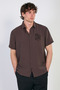 Men's collar embroidered short sleeve shirt - brown - 2
