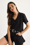 Women's White Black 100% Organic Cotton Deep V-Neck Comfort Fit Double T-Shirt 60602066 - 5