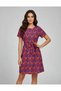 Orange Patterned Short Sleeve Bohemian Style Waist Tie Dress