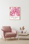 Natural Wooden Framed Retro Botanical Painting - Pink Leaves |   Huhu2451 - Single Table Natural Wood Frame