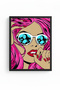 Natural Wood Framed Pop Art Patterned Painting - Pink and Blue |   Huhu1848 - 2