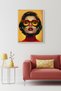 Natural Wood Framed Retro Portrait Painting - Red Pop Art |   Huhu1975 - Single Table Natural Wood Frame