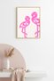 Natural Wood Framed Retro Flamingo Painting - Pink Bird Line Art |   Huhu2306 - Single Table Natural Wood Frame