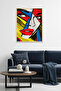 Natural Wood Framed Geometric Patterned Painting - Red Yellow Blue |   Huhu1750 - Single Table Natural Wood Frame