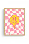 Natural Wood Framed Retro Painting - Pop Art Smiley Face Pattern |   Huhu2851 - 2