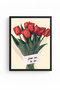 Black Wooden Framed Retro Painting - Red Tulip Flower Pattern |   Huhu2795 - Single Table Black Frame - 2