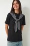 Contrast Scarf Detailed Knitted T-Shirt Lcr0120 Black - 3