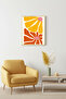 Natural Wood Framed Retro Painting - Vibrant Yellow Orange Floral Pattern |   Huhu2095 - Single Table Natural Wood Frame