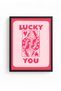 Black Wood Framed Retro Pop Art Painting - Lucky You Woman Illustration |   Huhu2681 - Single Table Black Frame - 2