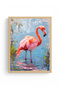 Natural Wood Framed Flamingo Painting - Pink and Blue Tones |   Huhu1926 - Single Table Natural Wood Frame - 2