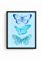 Black Wooden Framed Retro Butterfly Painting - Blue Patterned Art |   Huhu2715 - Single Table Black Frame - 2