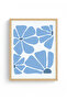 Natural Wood Framed Retro Floral Abstract Painting - Blue Tones |   Huhu2731 - Single Table Natural Wood Frame - 2