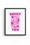 Black Wood Framed Retro Pop Art Painting - Lucky You Heart Design |   Huhu2528 - Single Table Black Frame - 2