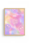 Natural Wood Framed Retro Painting - Pastel Rainbow Smiley Pattern |   Huhu2316 - 2