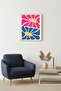 Natural Wood Framed Retro Abstract Painting - Pink and Blue Floral Pattern |   Huhu2536 - Single Table Natural Wood Frame