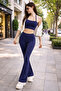 Women's Drawstring Leggings, Spanish Style, Regular Waist, Tummy Control, Push Up, Navy Blue - 3