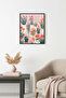 Black Wooden Framed Retro Floral Painting - Pastel Floral Pattern |   Huhu2621 - Single Table Black Frame